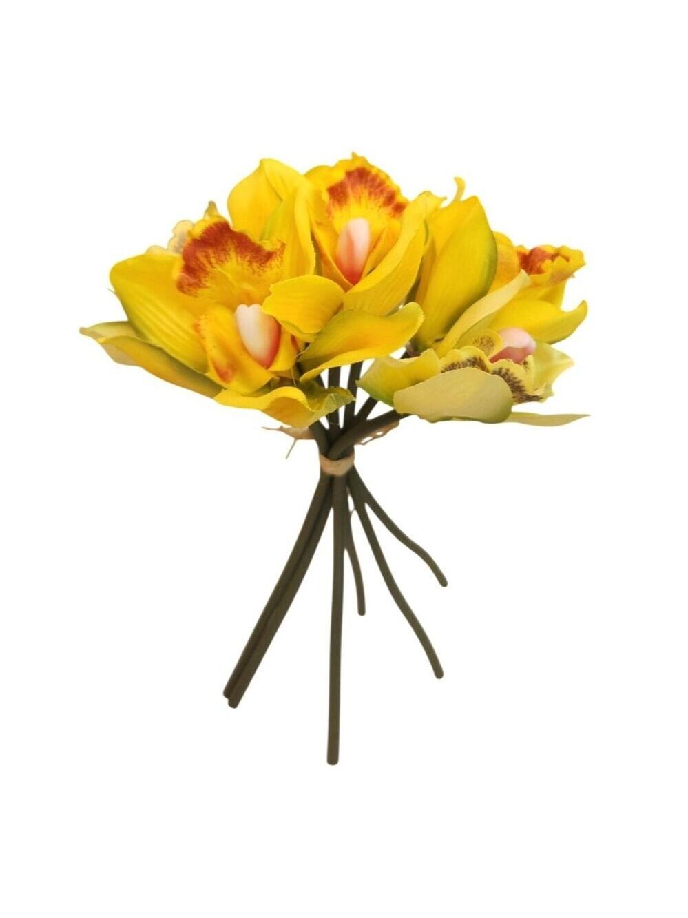 Artificial Cymbidium Orchid Bouquet 7 Stem Yellow Orchid Flowers Wedding Decor